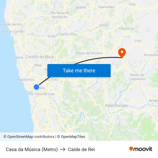 Casa da Música (Metro) to Caíde de Rei map