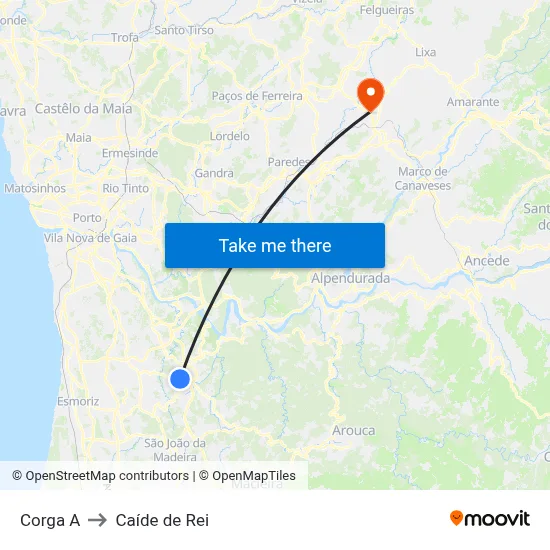 Corga A to Caíde de Rei map