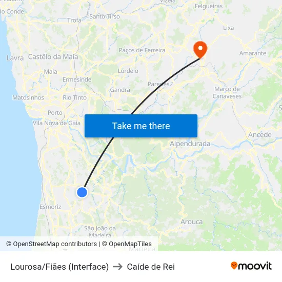 Lourosa/Fiães (Interface) to Caíde de Rei map