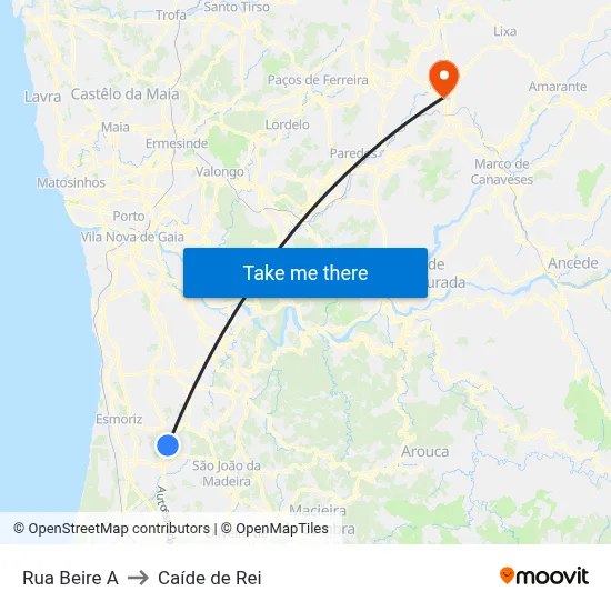 Rua Beire A to Caíde de Rei map