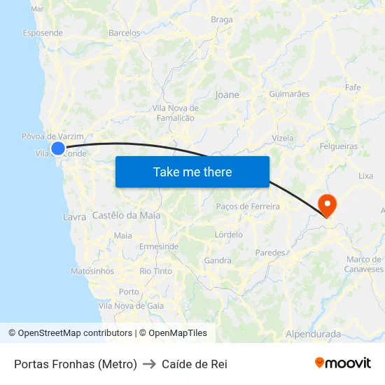 Portas Fronhas (Metro) to Caíde de Rei map