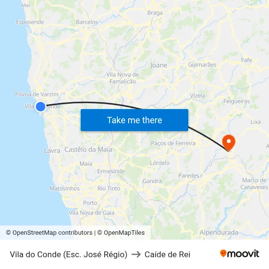 Vila do Conde (Esc. José Régio) to Caíde de Rei map