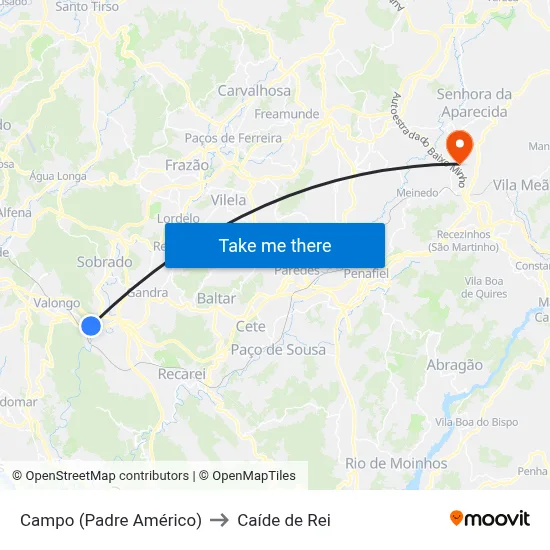 Campo (Padre Américo) to Caíde de Rei map