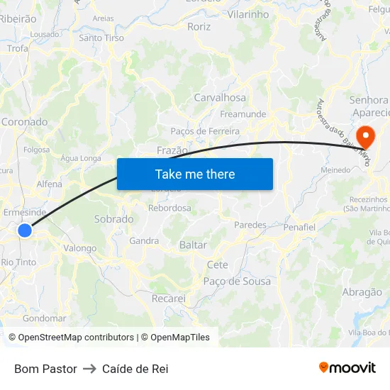 Bom Pastor to Caíde de Rei map