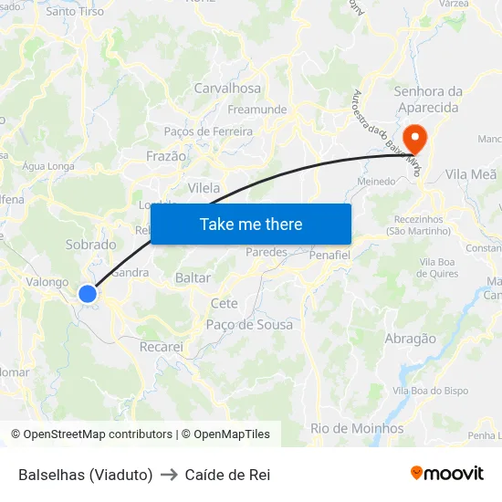 Balselhas (Viaduto) to Caíde de Rei map