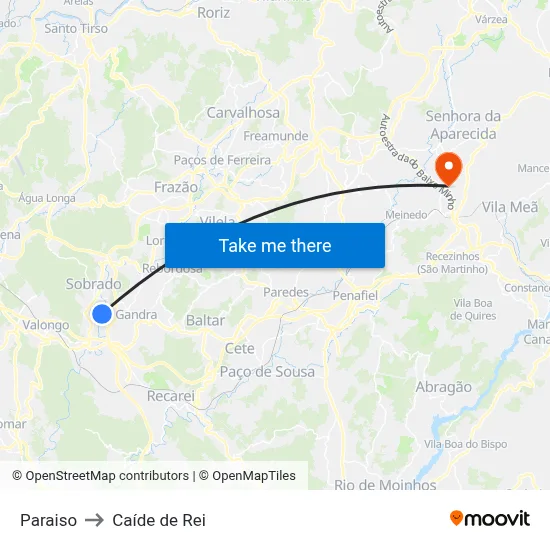 Paraiso to Caíde de Rei map