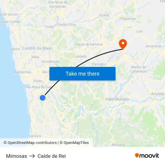 Mimosas to Caíde de Rei map