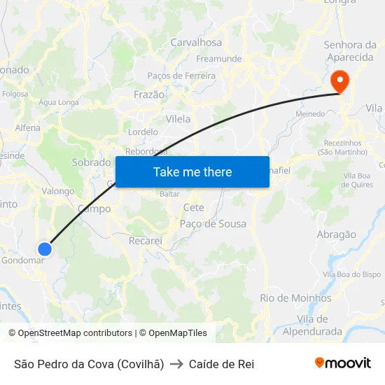 São Pedro da Cova (Covilhã) to Caíde de Rei map