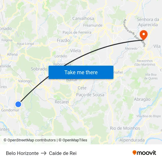 Belo Horizonte to Caíde de Rei map