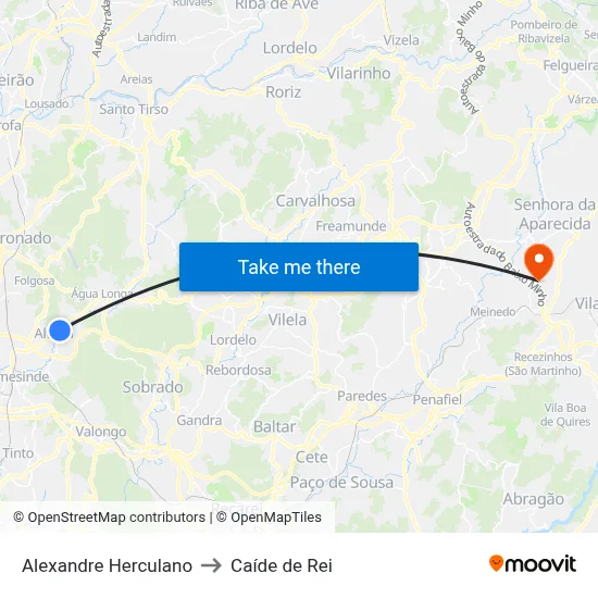 Alexandre Herculano to Caíde de Rei map