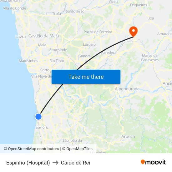 Espinho (Hospital) to Caíde de Rei map