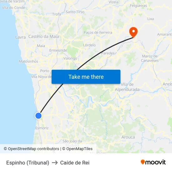 Espinho (Tribunal) to Caíde de Rei map