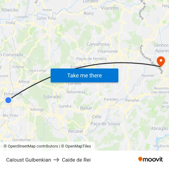 Caloust Gulbenkian to Caíde de Rei map