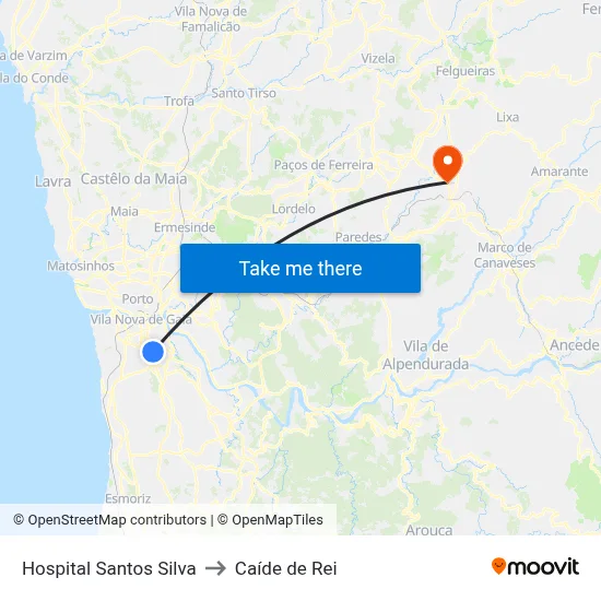 Hospital Santos Silva to Caíde de Rei map