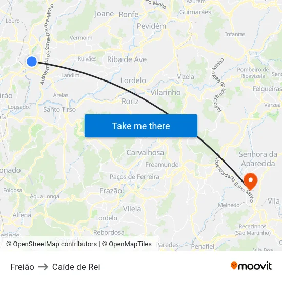 Freião to Caíde de Rei map