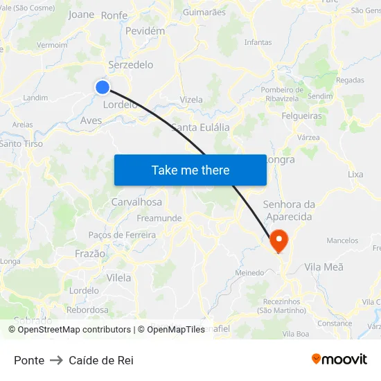 Ponte to Caíde de Rei map