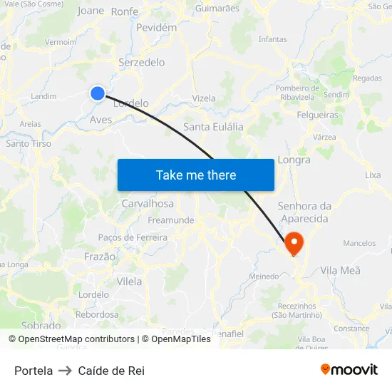 Portela to Caíde de Rei map