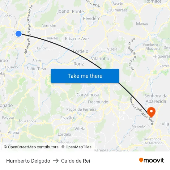 Humberto Delgado to Caíde de Rei map