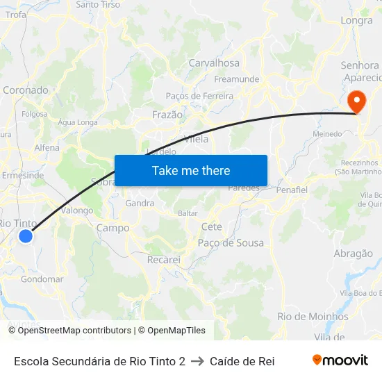 Escola Secundária de Rio Tinto 2 to Caíde de Rei map