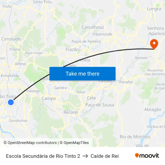 Escola Secundária de Rio Tinto 2 to Caíde de Rei map