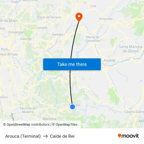 Arouca (Terminal) to Caíde de Rei map