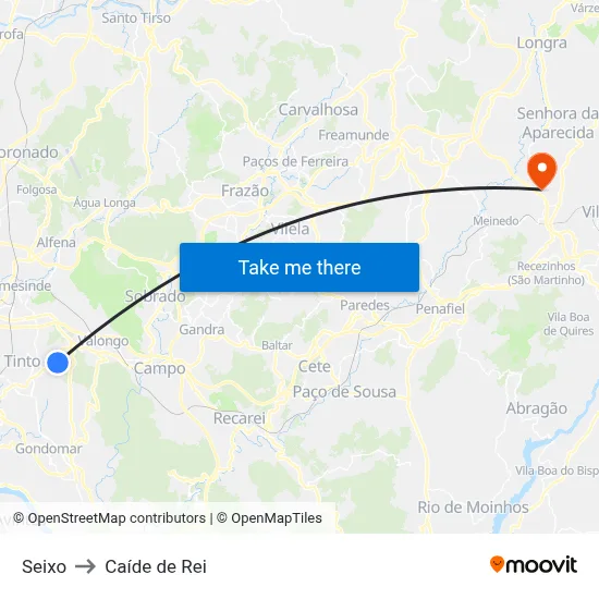 Seixo to Caíde de Rei map