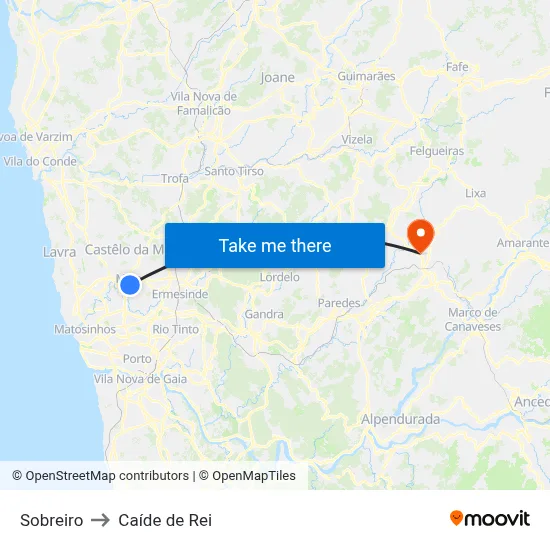 Sobreiro to Caíde de Rei map