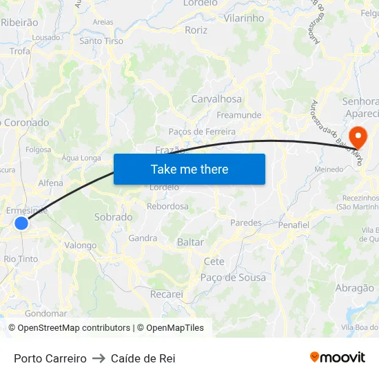 Porto Carreiro to Caíde de Rei map