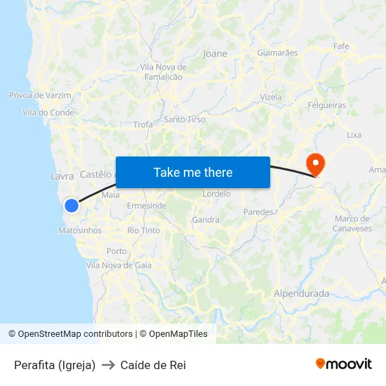 Perafita (Igreja) to Caíde de Rei map