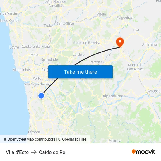 Vila d'Este to Caíde de Rei map