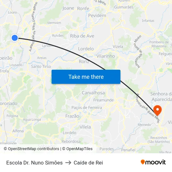 Escola Dr. Nuno Simões to Caíde de Rei map