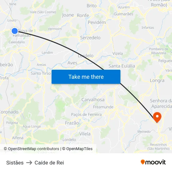 Sistães to Caíde de Rei map