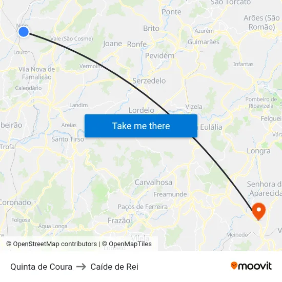 Quinta de Coura to Caíde de Rei map