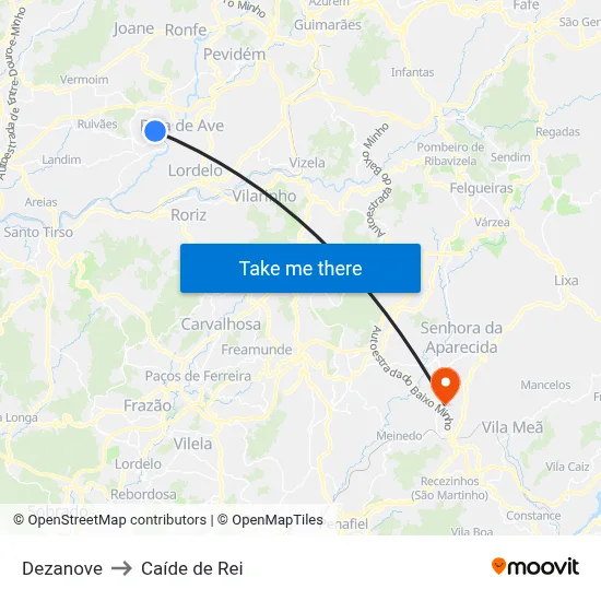 Dezanove to Caíde de Rei map