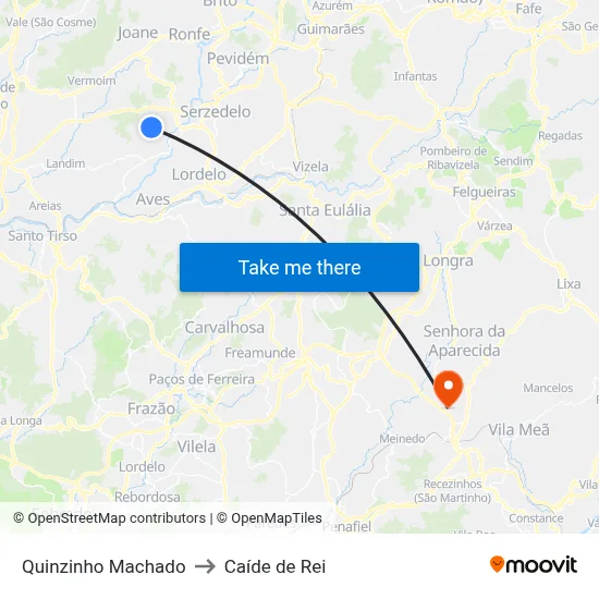 Quinzinho Machado to Caíde de Rei map