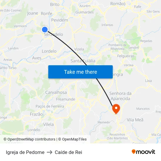 Igreja de Pedome to Caíde de Rei map