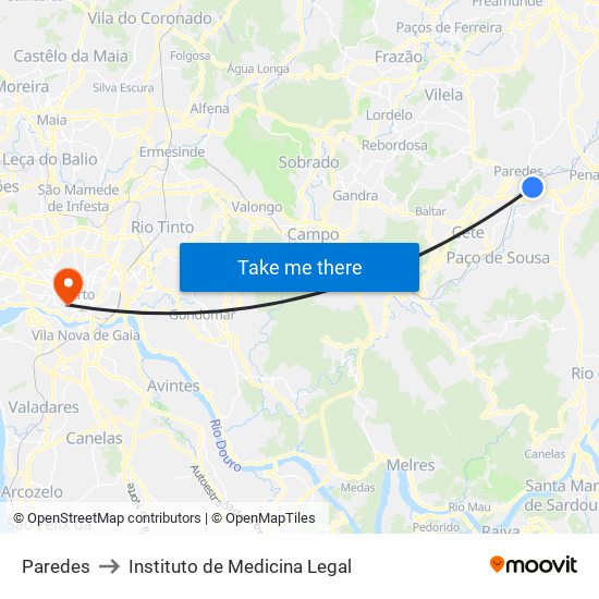 Paredes to Instituto de Medicina Legal map