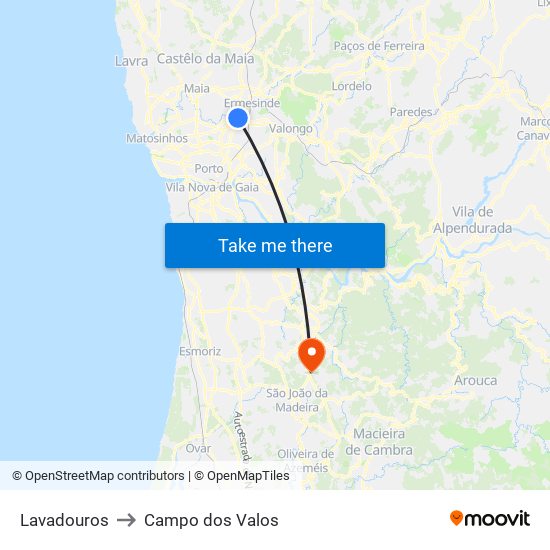 Lavadouros to Campo dos Valos map