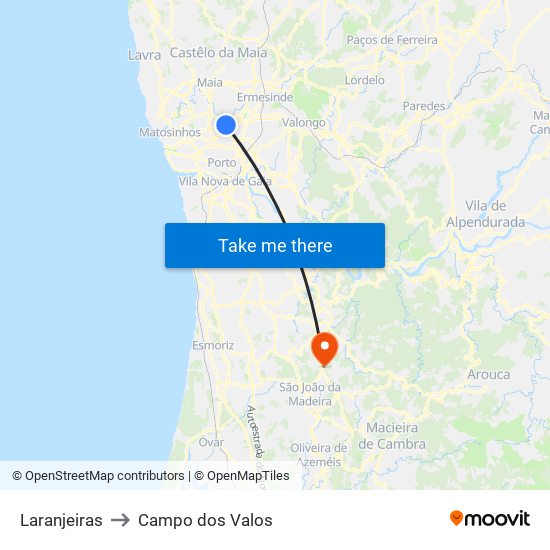 Laranjeiras to Campo dos Valos map