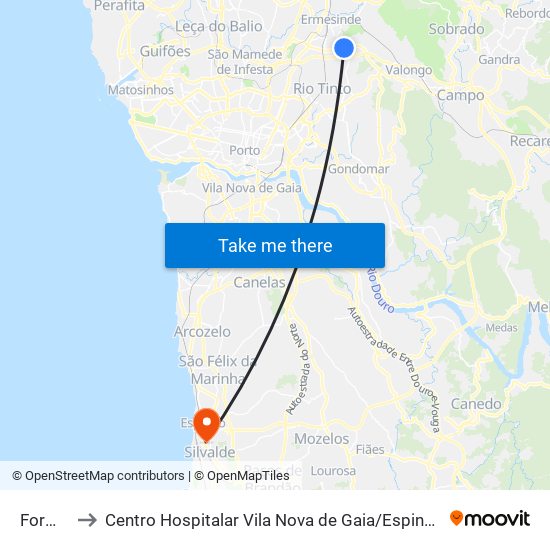 Formiga to Centro Hospitalar Vila Nova de Gaia / Espinho - Unidade 3 map