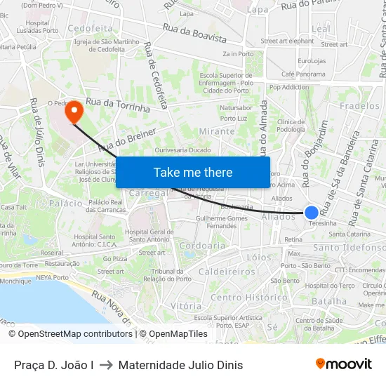 Praça D. João I to Maternidade Julio Dinis map