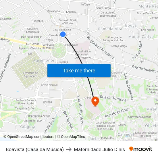 Boavista (Casa da Música) to Maternidade Julio Dinis map