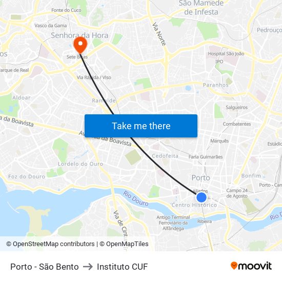 Porto - São Bento to Instituto CUF map