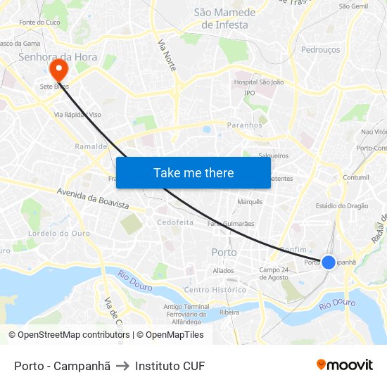 Porto - Campanhã to Instituto CUF map