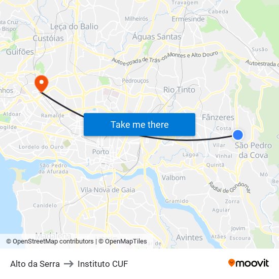Alto da Serra to Instituto CUF map