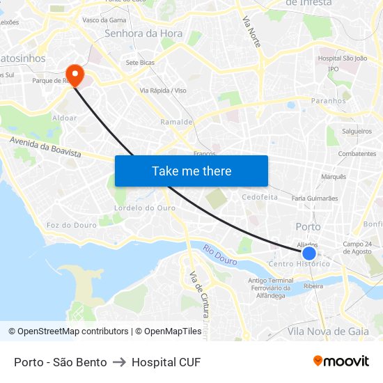 Porto - São Bento to Hospital CUF map