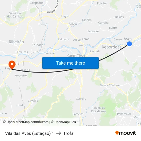 Vila das Aves (Estação) 1 to Trofa map