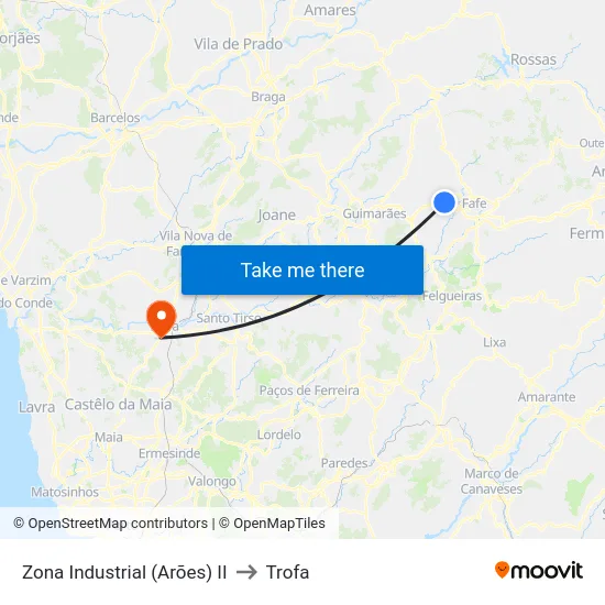 Zona Industrial (Arões) II to Trofa map