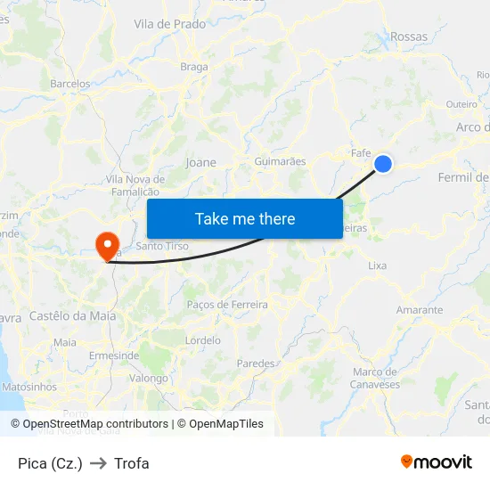 Pica (Cz.) to Trofa map
