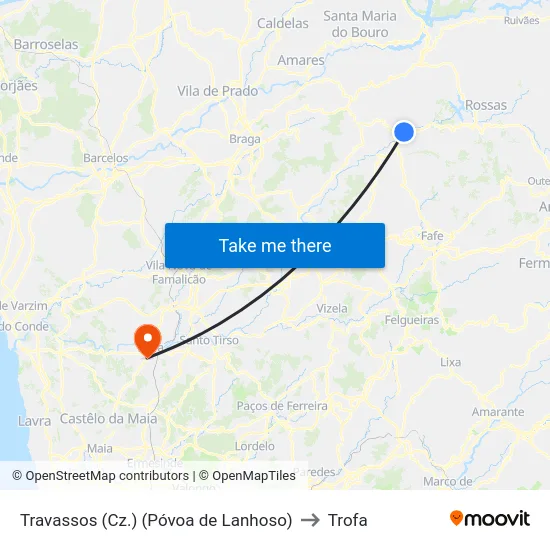 Travassos (Cz.) (Póvoa de Lanhoso) to Trofa map